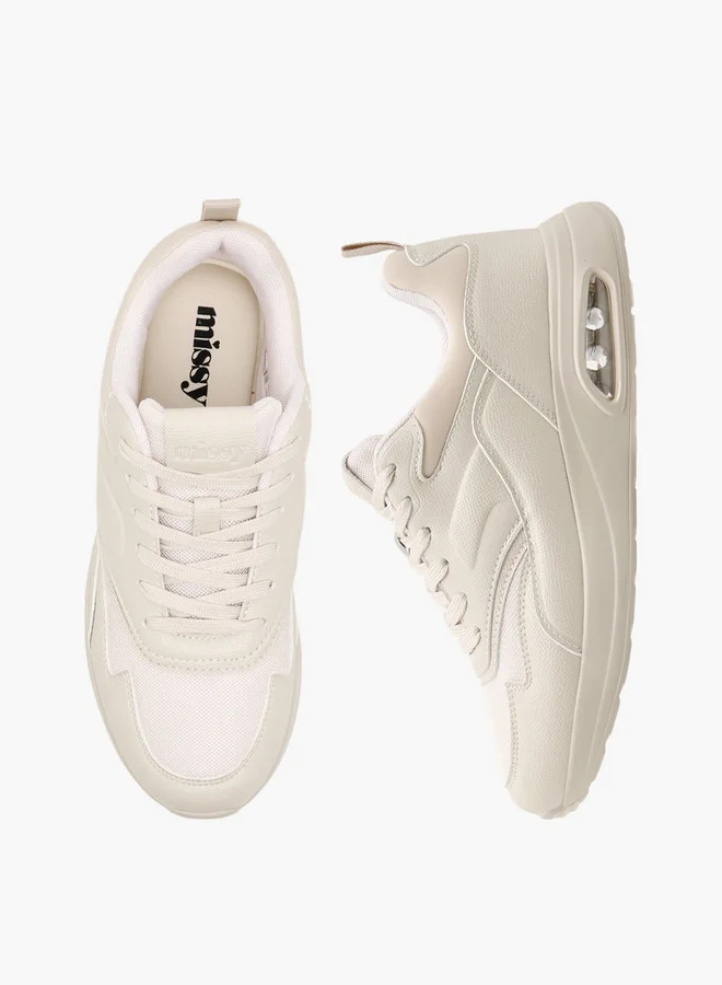 ميسي Women's Panelled Sneakers with Lace-Up Closure
