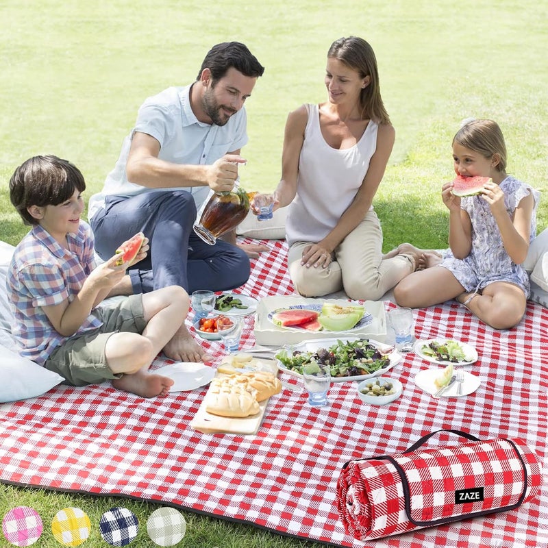 ZAZE Picnic Blanket Extra Large Waterproof, 80''x80''Checkered Picnic Blankets Beach, Outdoor, Camping on Grass (Red and White) - Image 1