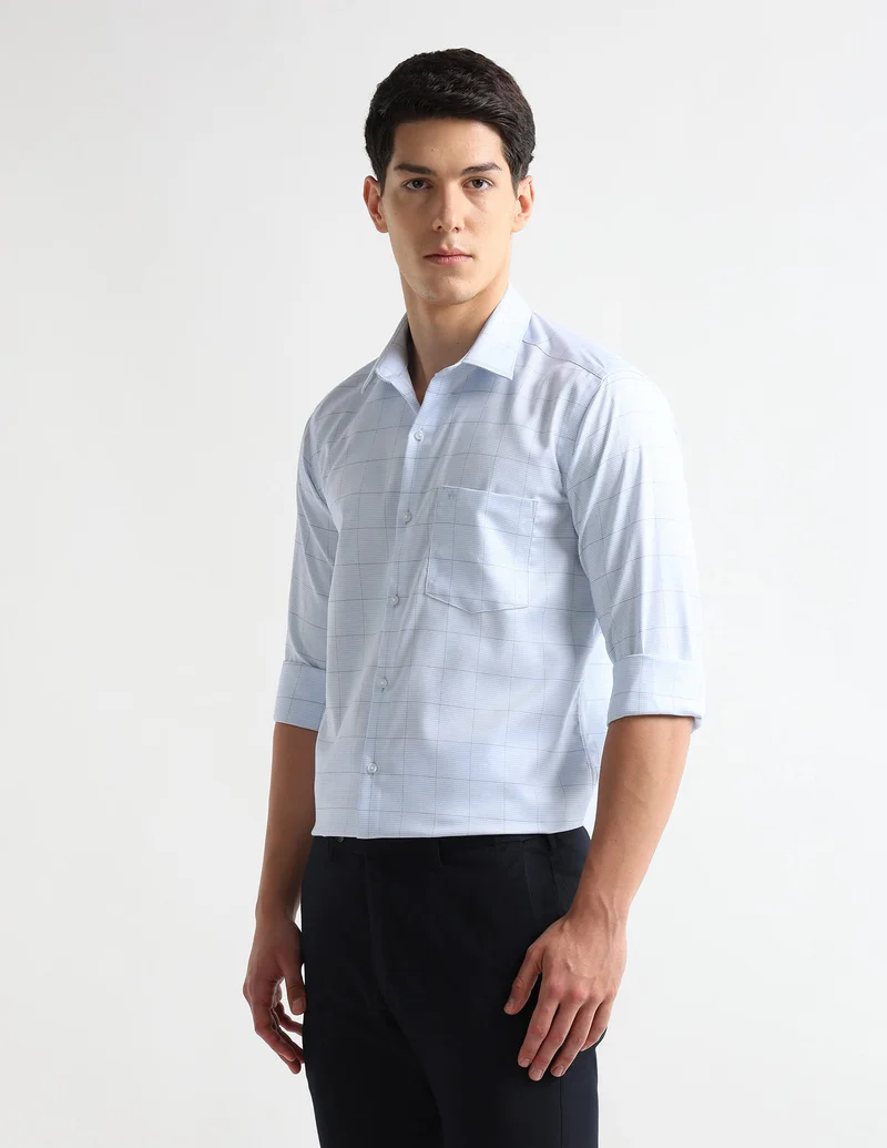 Arrow Light Blue Windowpane Checked Auto Press 4Dp Shirt for Men | Best Price UAE