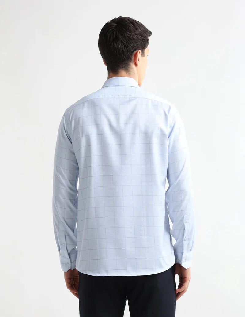 Arrow Light Blue Windowpane Checked Auto Press 4Dp Shirt for Men | Best Price UAE