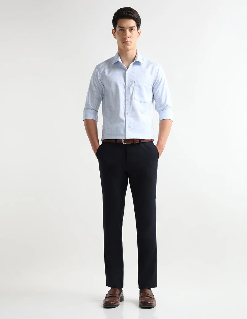 Arrow Light Blue Windowpane Checked Auto Press 4Dp Shirt for Men | Best Price UAE