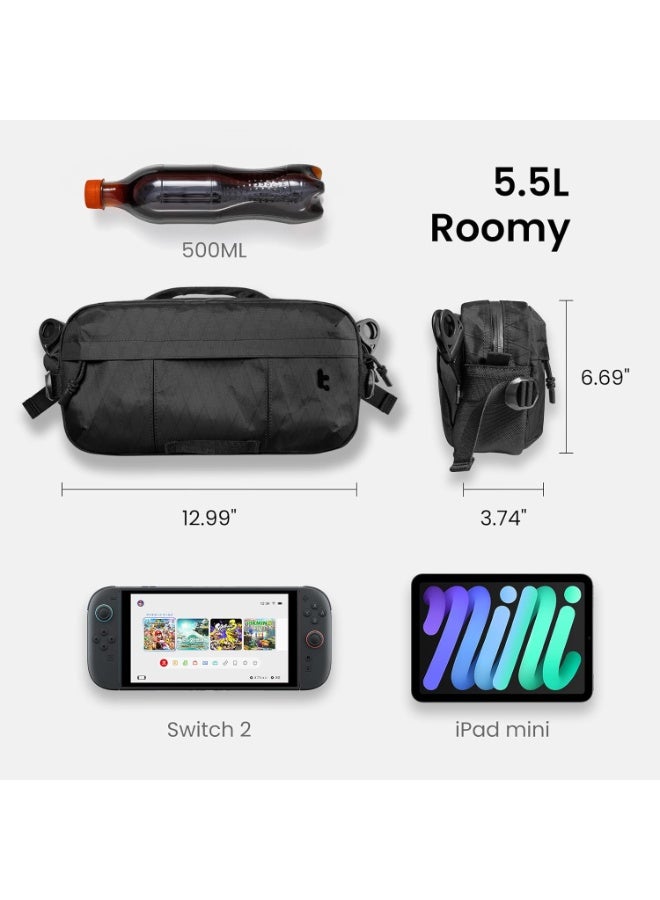 Tomtoc Wander-T26 X-Pac 5.5L Daily Sling Bag – Waterproof Tech & Gaming Crossbody Bag for 8.3” iPad Mini, Steam Deck/OLED, Nintendo Switch 2, ROG Xbox Ally/ROG Ally X, Nintendo Switch/OLED - Image 5