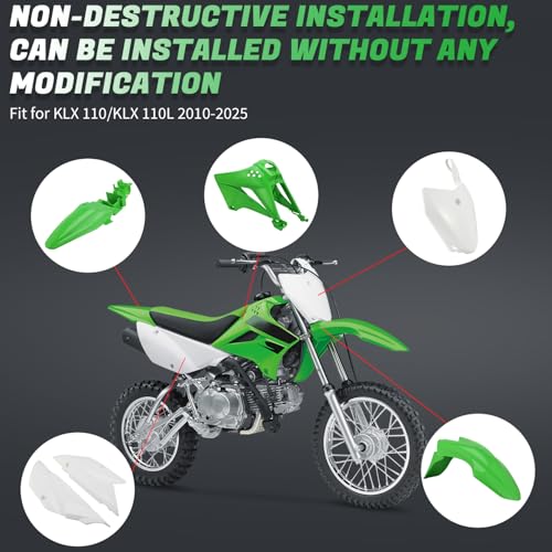 CHANGCHENG Dirt Bike Plastic Kits for KLX110 Rear Fender + Front Fender + Side Cover + Fuel Tank Cover + Number Plate Fairing Body Set for KLX 110/KLX 110L 2010-2025 - Image 2