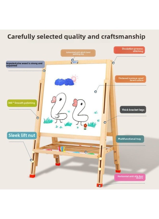 null - Drawing Board Children's Drawing Board Household Small Blackboard Primary School Students' Braced Writing Board Blackboard Wall Sticker Erasable Writing Toy-Color:Model B Double-sided Magnetic Liftable + Scroll [value Package] - Image 1