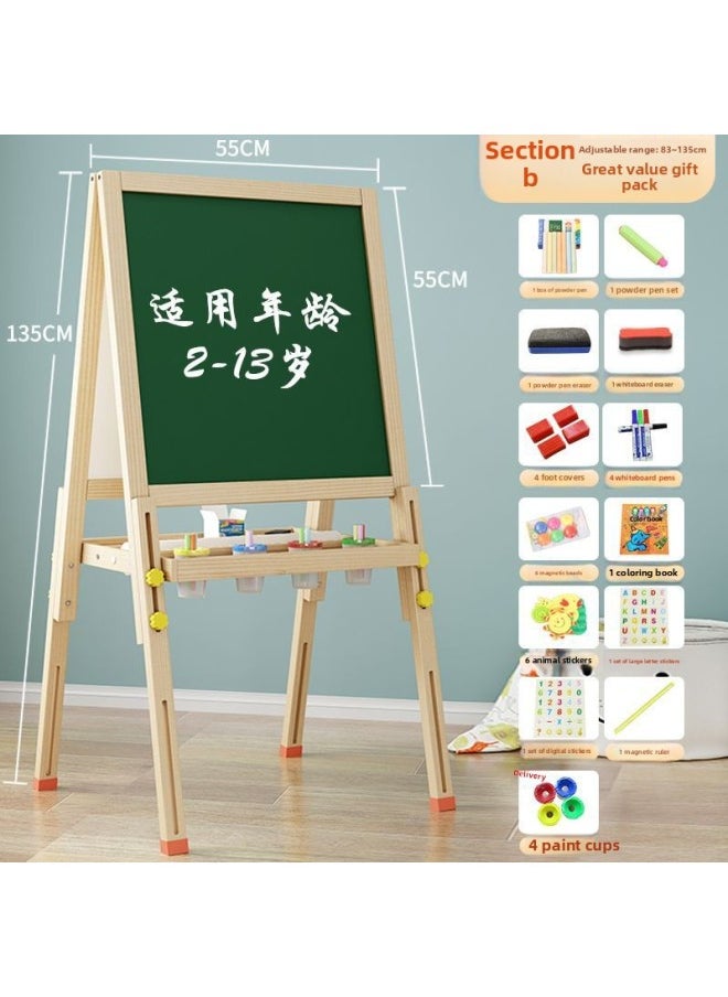 null - Drawing Board Children's Drawing Board Household Small Blackboard Primary School Students' Braced Writing Board Blackboard Wall Sticker Erasable Writing Toy-Color:Model B Double-sided Magnetic Liftable + Scroll [value Package] - Image 1