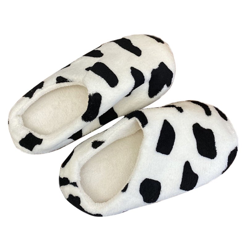 2 Pairs of Cow Pattern Slippers Warm Slipper Students Slippers (Black,White) - Image 1