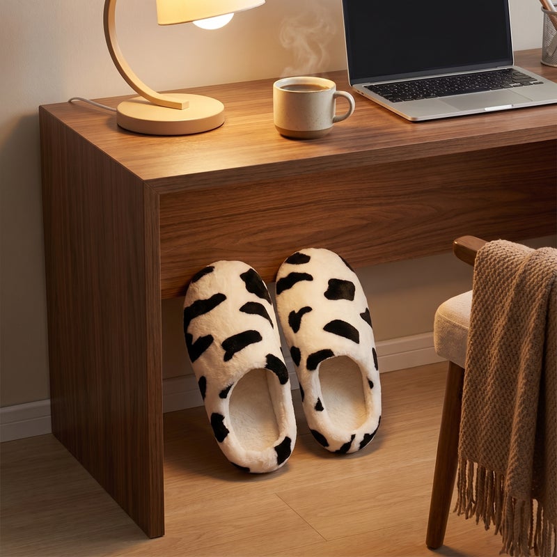 2 Pairs of Cow Pattern Slippers Warm Slipper Students Slippers (Black,White) - Image 2