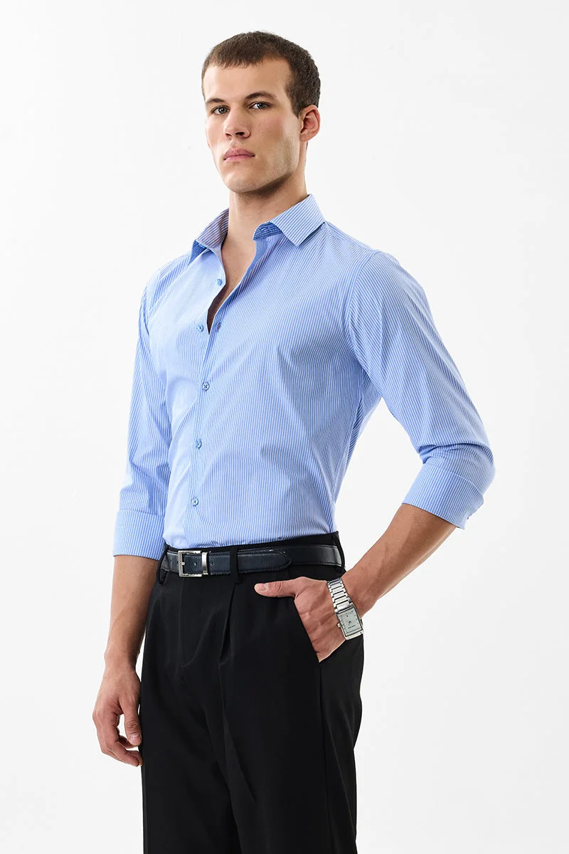 SNITCH Light Blue Striped Long Sleeve Slim Fit Formal Luxe Shirt