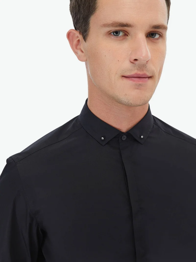كيب Black Plain Slim Fit Woven Classic 100% Cotton Shirt