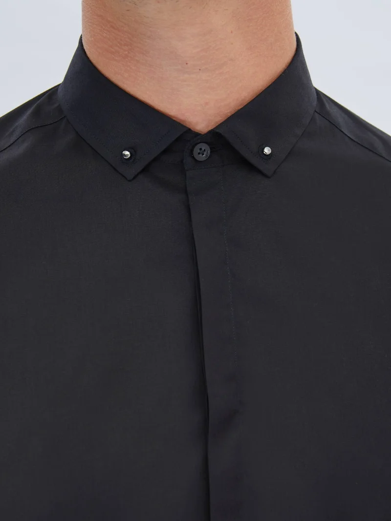 كيب Black Plain Slim Fit Woven Classic 100% Cotton Shirt