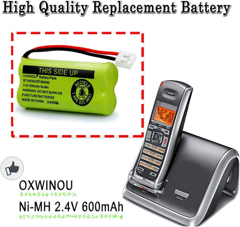 OXWINOU بطارية بديلة 2.4 فولت BT184342 BT284342 BT18433 BT28433 BT183348 BT283348 BT-1011 متوافقة مع الهاتف CS6209 CS6219 CS6229 DS6151 89-1330-01-00 CPH-515D (عبوة 2) - Image 5