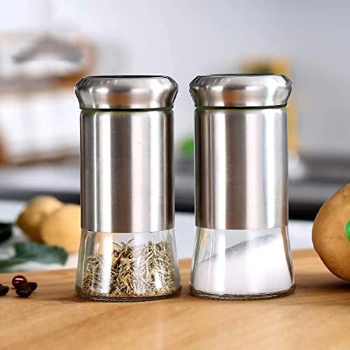 Agabani Salt Shaker for Professional Chef - Best Spice Mill Stainless Steel Salt and Pepper Shaker, Moisture-Proof Spice Dispenser, Holder Seasoning Condiment Set with Glass Bottom, (Pack of 2) - Image 1