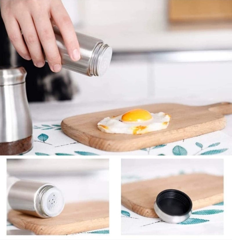 Agabani Salt Shaker for Professional Chef - Best Spice Mill Stainless Steel Salt and Pepper Shaker, Moisture-Proof Spice Dispenser, Holder Seasoning Condiment Set with Glass Bottom, (Pack of 2) - Image 3
