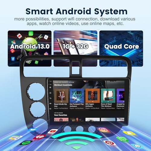 Podofo راديو سيارة ستيريو مع صوت HiFi لهوندا سيفيك 2001-2005، CarPlay/Android Auto لاسلكي، شاشة تعمل باللمس 9 بوصة HD، أندرويد 13، GPS، واي فاي، بلوتوث، FM/RDS، EQ، كاميرا خلفية HD - Image 5