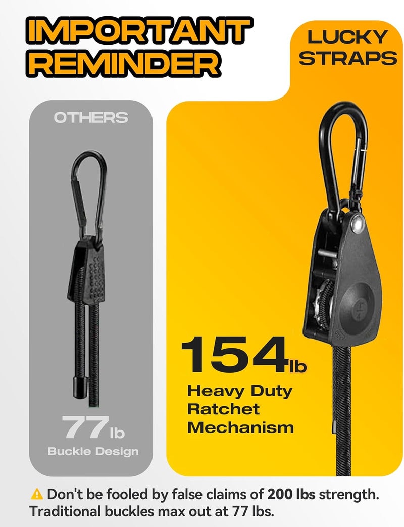 LuckyStraps 8 Pcs 48 Inch Adjustable Carabiner Bungee Cords with Hooks Easy to Adjust from 7 to 48 Black Bungee Straps with UVResistance Superior Elasticity for Cargo Bike Luggage Carts Truck etc - Image 3