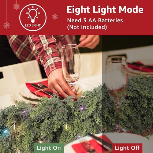 NUTIKAS Cedar Christmas Garland with Lights for Mantle - Decorations 9ft Realistic Lighted Faux Pine Garlands for Xmas Home Decoration Indoor Stairs Railing Fireplace Outdoor 9 ft Prelit Garland Door Decor - Image 3