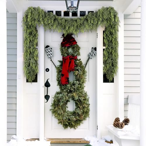 NUTIKAS Cedar Christmas Garland with Lights for Mantle - Decorations 9ft Realistic Lighted Faux Pine Garlands for Xmas Home Decoration Indoor Stairs Railing Fireplace Outdoor 9 ft Prelit Garland Door Decor - Image 4