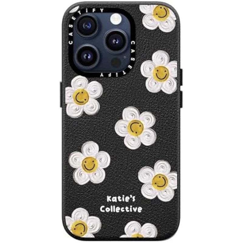 Casetify Pebbled iPhone 15 Pro Case 【Textured / 4.9ft Drop Protection/Compatible with Magsafe】 - Flower Prints - Daisy by Katie-s Collective - Jet Black - Image 2