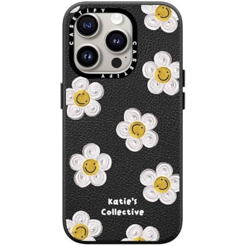 Casetify Pebbled iPhone 15 Pro Case 【Textured / 4.9ft Drop Protection/Compatible with Magsafe】 - Flower Prints - Daisy by Katie-s Collective - Jet Black - Image 1