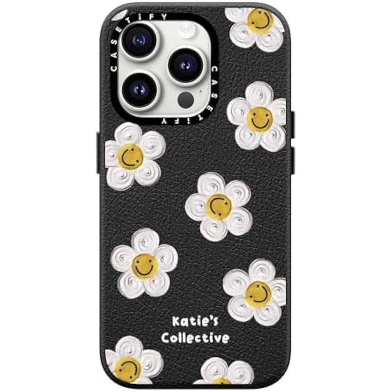 Casetify Pebbled iPhone 15 Pro Case 【Textured / 4.9ft Drop Protection/Compatible with Magsafe】 - Flower Prints - Daisy by Katie-s Collective - Jet Black - Image 3