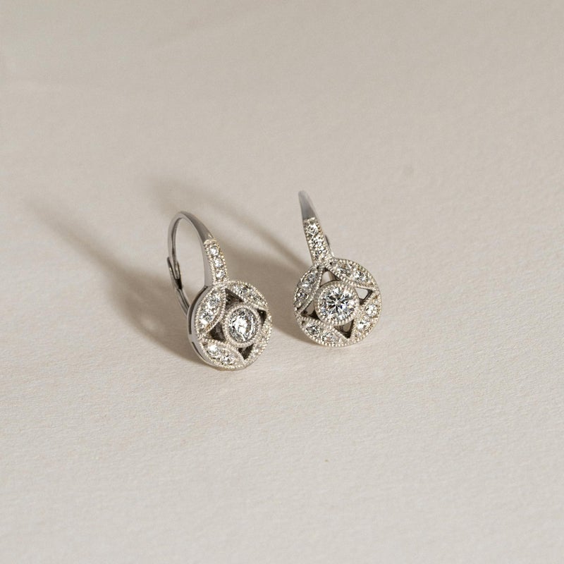 DIAMONBLISS Yellow Gold/Rose Gold/Rhodium Plated Sterling Silver Cubic Zirconia 1 carat Antique Design Leverback Earrings - Image 3