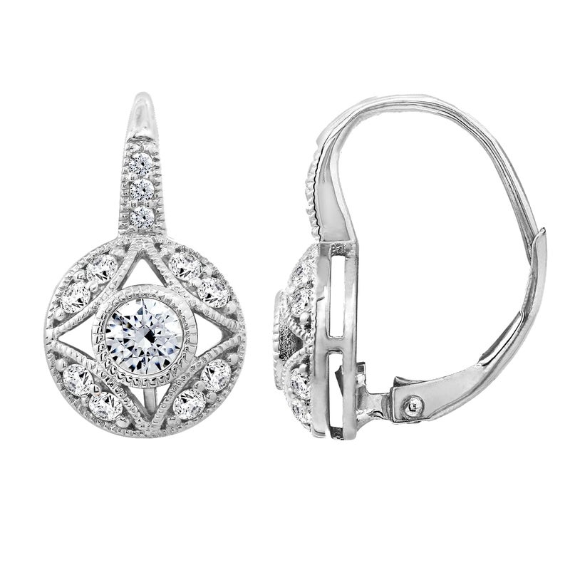 DIAMONBLISS Yellow Gold/Rose Gold/Rhodium Plated Sterling Silver Cubic Zirconia 1 carat Antique Design Leverback Earrings - Image 1