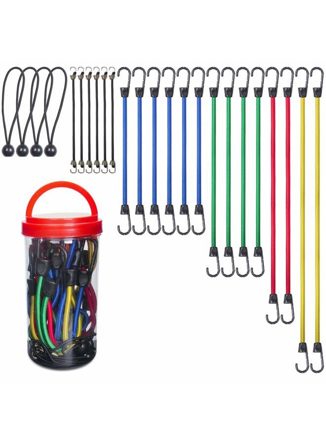 EFFICERE 24-Piece Premium Bungee Cord Assortment in Storage Jar - Includes 10”, 18”, 24”, 32”, 40” Bungee Cords and 8” Canopy/Tarp Ball Ties - Image 1