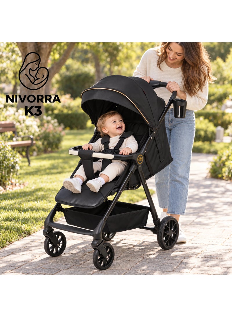 NIVORRA Lightweight Travel Baby Stroller – Compact Foldable Pushchair with Adjustable Seat, Canopy, and Storage Basket for Toddlers and Newborns – APPROVED IN FLIGHT – Nivorra K3 - Image 3