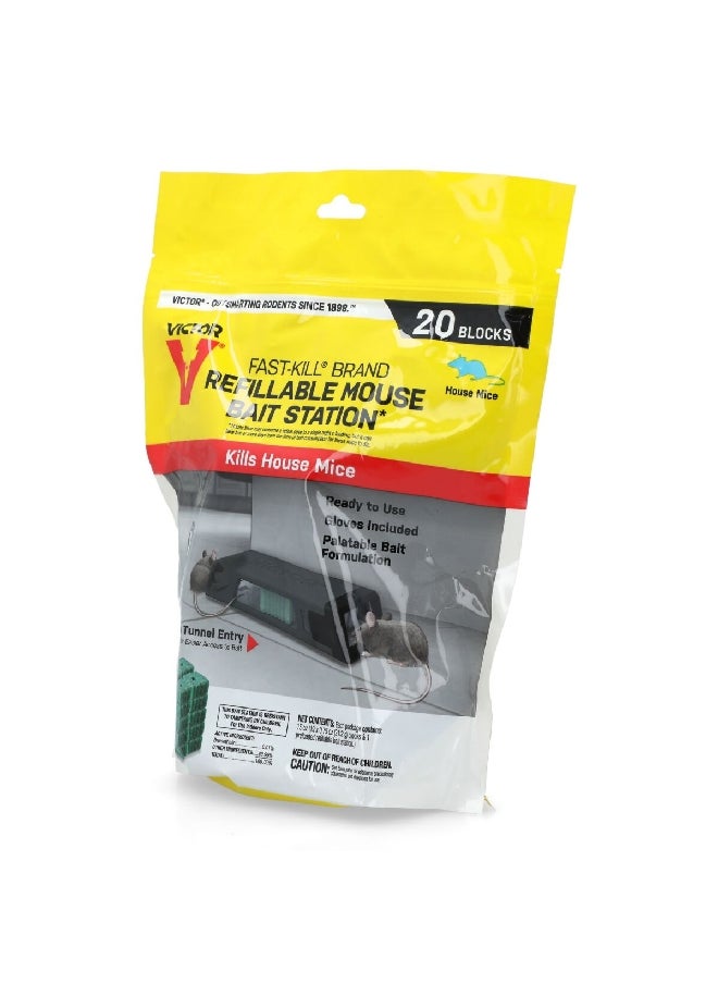 20-Blocks Ready To Use Dual Tunnel Entry Refillable Mouse Bait Station 26.8 x 10.2 x 20.2 cm M923
