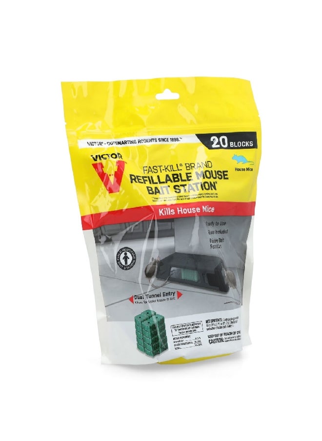 20-Blocks Ready To Use Dual Tunnel Entry Refillable Mouse Bait Station 26.8 x 10.2 x 20.2 cm M923