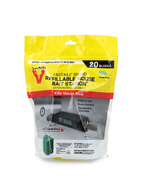 20-Blocks Ready To Use Dual Tunnel Entry Refillable Mouse Bait Station 26.8 x 10.2 x 20.2 cm M923
