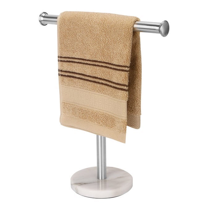 HAND TOWEL HOLDER STAND FINGERTIP TOWEL RACK WITH HEAVY MARBLE BASE ACCESSORIES JEWELRY STAND MARBLE BASE BRUSHED NICKEL