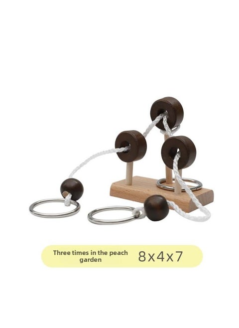 Wooden Topology Unleash Rope Toy Column Unleash Rope Series Unleash Unlock Toy Fun Kongming Lock Luban Lock-Color:Three Times In The Peach Garden