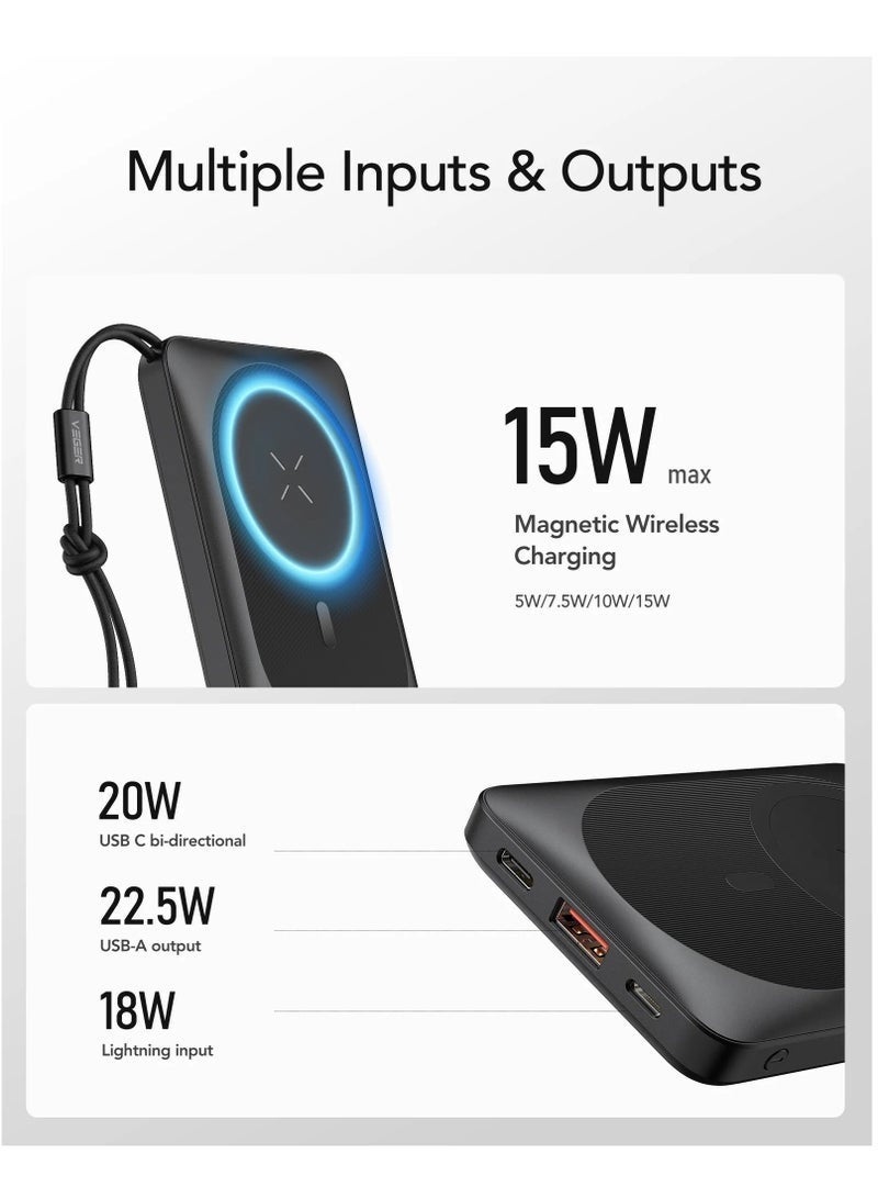 VEGER 10000mAh PD20W Portable Power Bank – Magnetic Wireless 15W Fast Charging, PD3.0 Super Charge, Slim Pocket Design, USB/Type-C Outputs – Travel-Friendly Backup Charger for Smartphones & Gadgets - Image 2