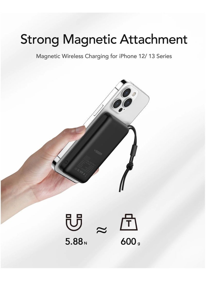 VEGER 10000mAh PD20W Portable Power Bank – Magnetic Wireless 15W Fast Charging, PD3.0 Super Charge, Slim Pocket Design, USB/Type-C Outputs – Travel-Friendly Backup Charger for Smartphones & Gadgets - Image 4