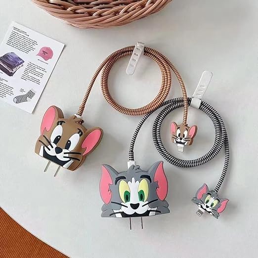 INEFABLE Charger Case Cover Protector with 3D Cute Pattern for iPhone Charger only 18W & 20W, Data Charging Cable Wire Saver Protective Cable Cover Full Protection - Set Of 1 (Jerry) - Image 3
