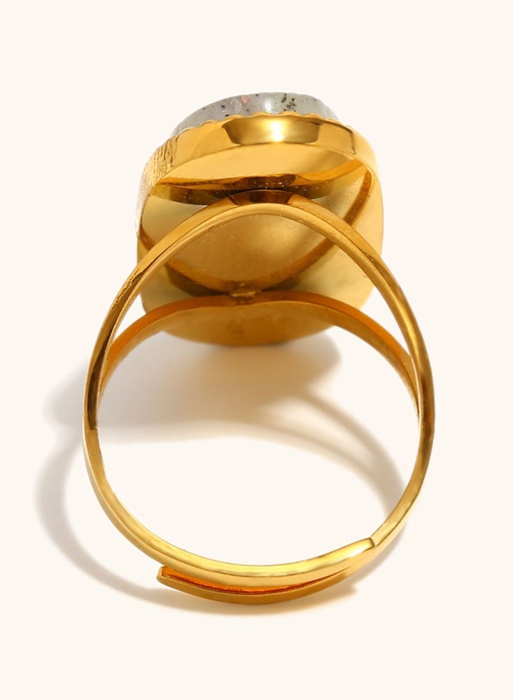 PLUSOX Geometric Ring Oil Drop Oval Grid Smooth Double Layer Open Ring Jewelry High-end Fashion Niche Retro Personality Green - Image 5