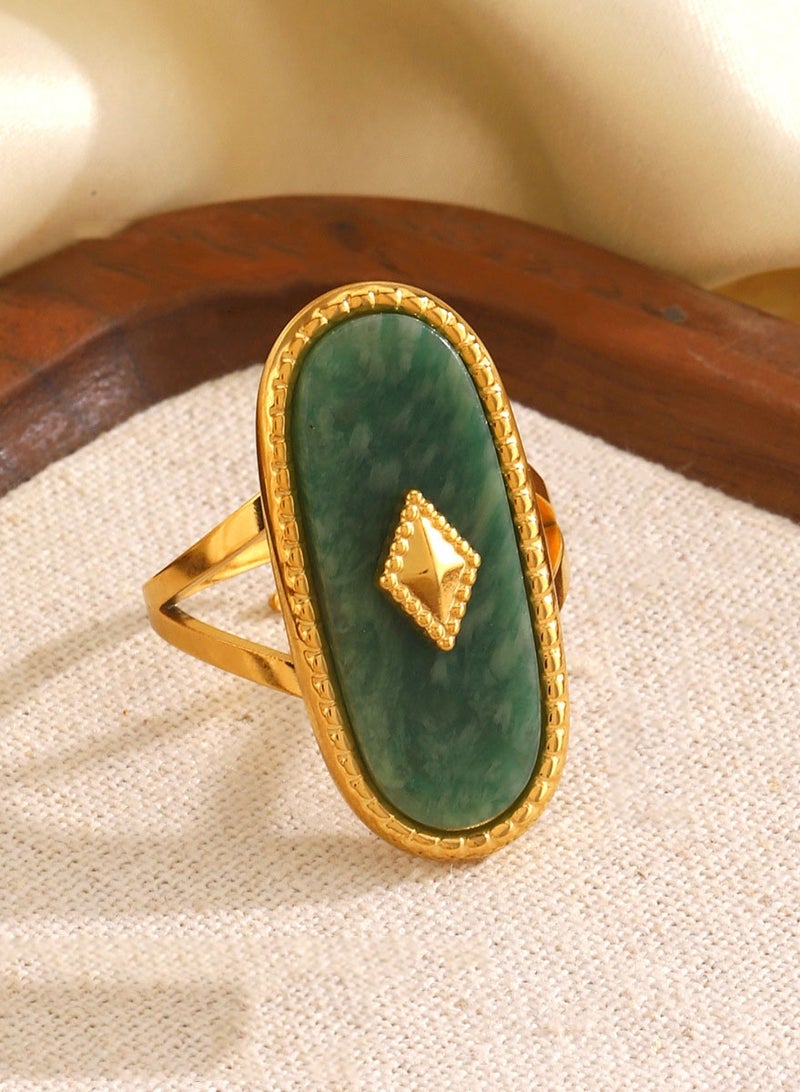 PLUSOX Geometric Ring Oil Drop Oval Grid Smooth Double Layer Open Ring Jewelry High-end Fashion Niche Retro Personality Green - Image 1