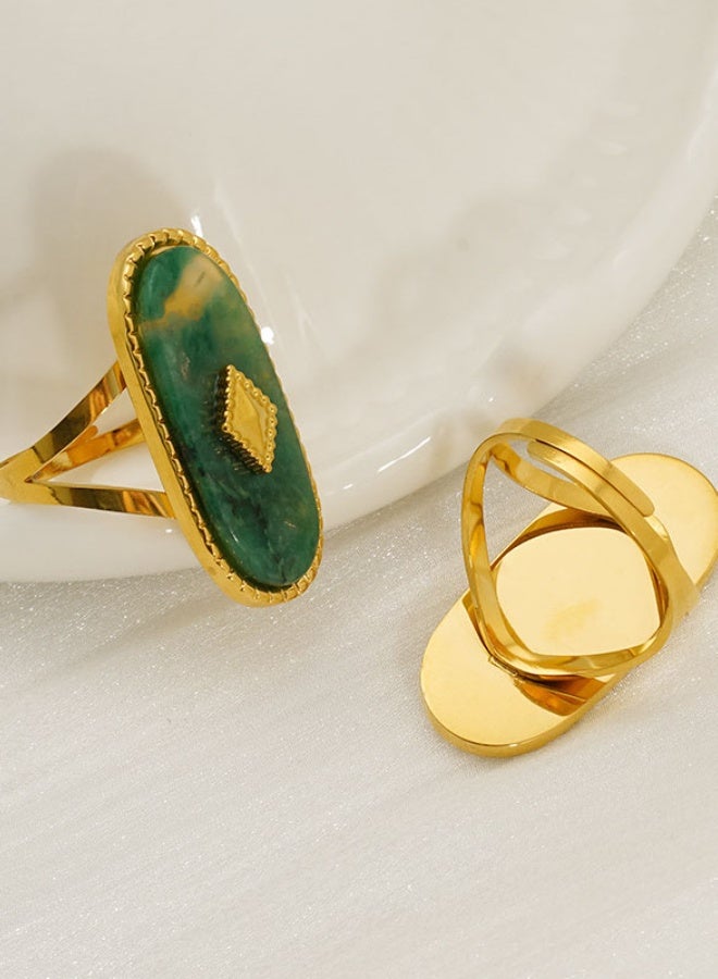 PLUSOX Geometric Ring Oil Drop Oval Grid Smooth Double Layer Open Ring Jewelry High-end Fashion Niche Retro Personality Green - Image 4