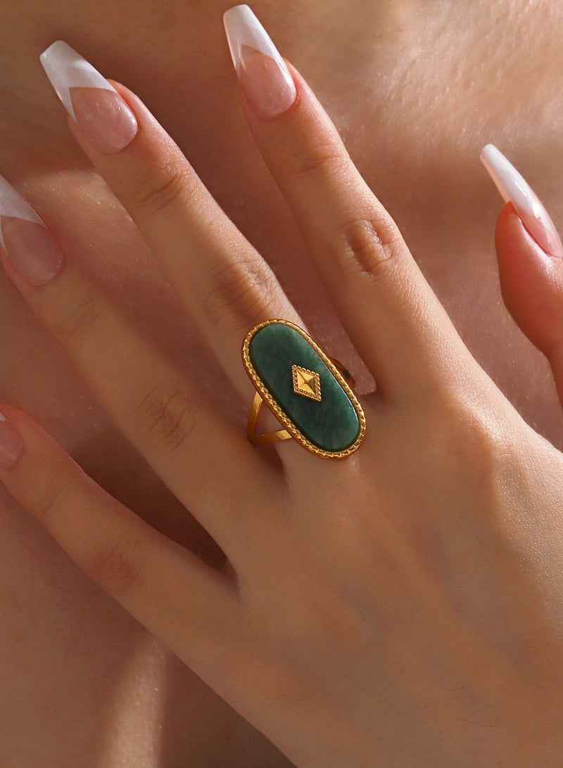 PLUSOX Geometric Ring Oil Drop Oval Grid Smooth Double Layer Open Ring Jewelry High-end Fashion Niche Retro Personality Green - Image 3