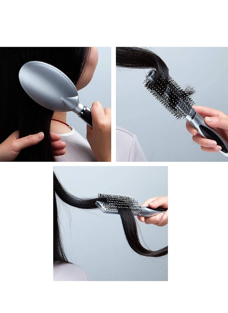 Y&D Hair Brush Set Round Blow Drying Hairbrush & Detangling That is Detangler and Wide Tooth Comb for Curly Great on Wet or Dry(Silver)  - Image 4