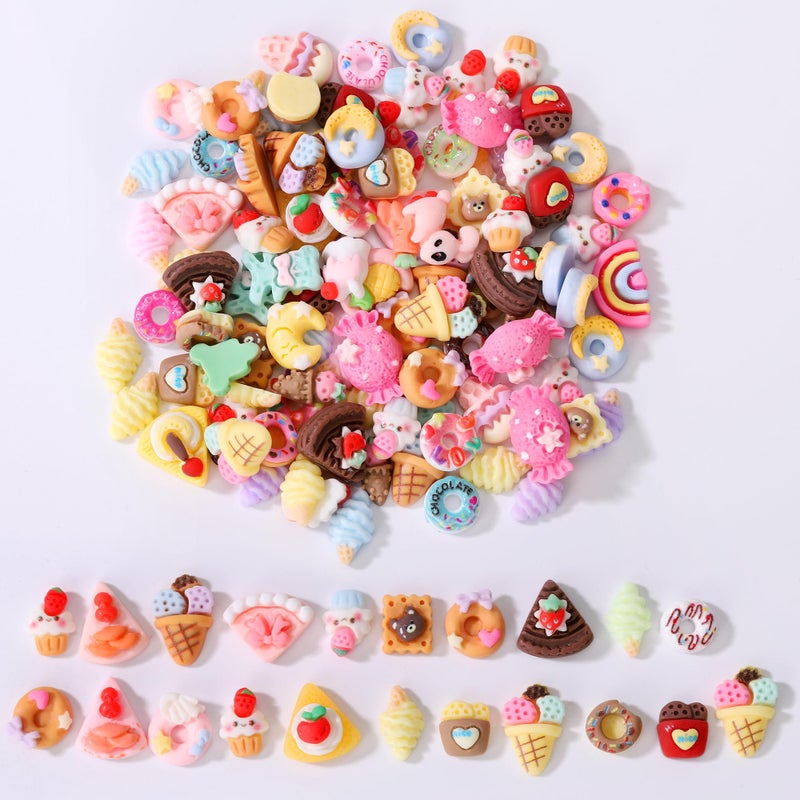 AIPULIDUO 120pcs Slime Charms Food Strawberry Ice Cream Cute Set, Mixed Batch Various Resin Flat Back Cute Set, DIY handicrafts, Decorations, Scrapbook, Decorations, Hairpins C - Image 1