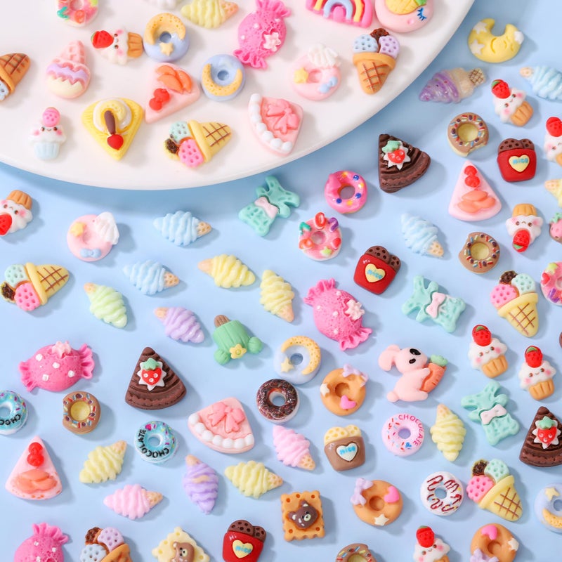 AIPULIDUO 120pcs Slime Charms Food Strawberry Ice Cream Cute Set, Mixed Batch Various Resin Flat Back Cute Set, DIY handicrafts, Decorations, Scrapbook, Decorations, Hairpins C - Image 4