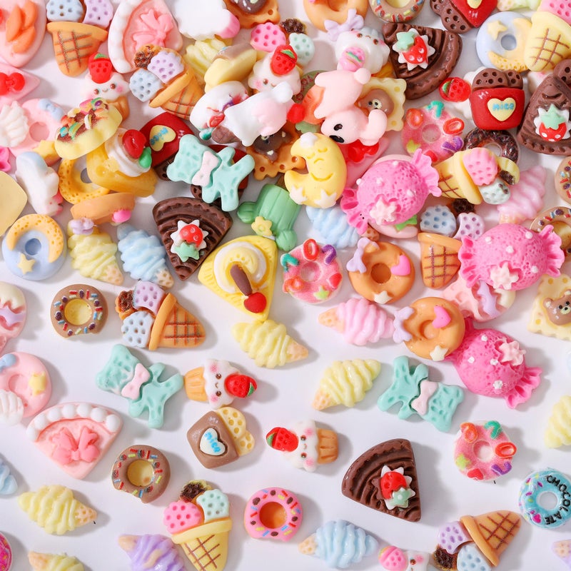 AIPULIDUO 120pcs Slime Charms Food Strawberry Ice Cream Cute Set, Mixed Batch Various Resin Flat Back Cute Set, DIY handicrafts, Decorations, Scrapbook, Decorations, Hairpins C - Image 2