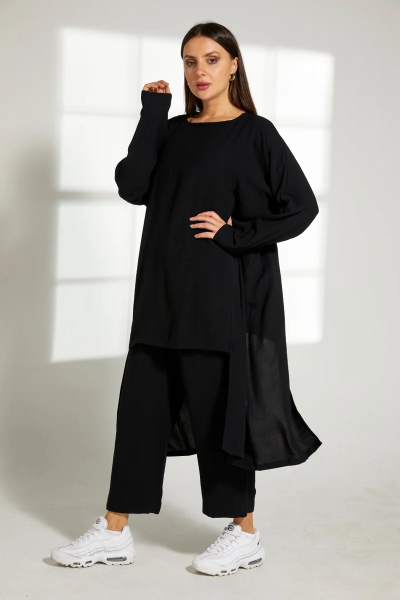Moistreet Asymmetric Boat Neck Top & Pants Set