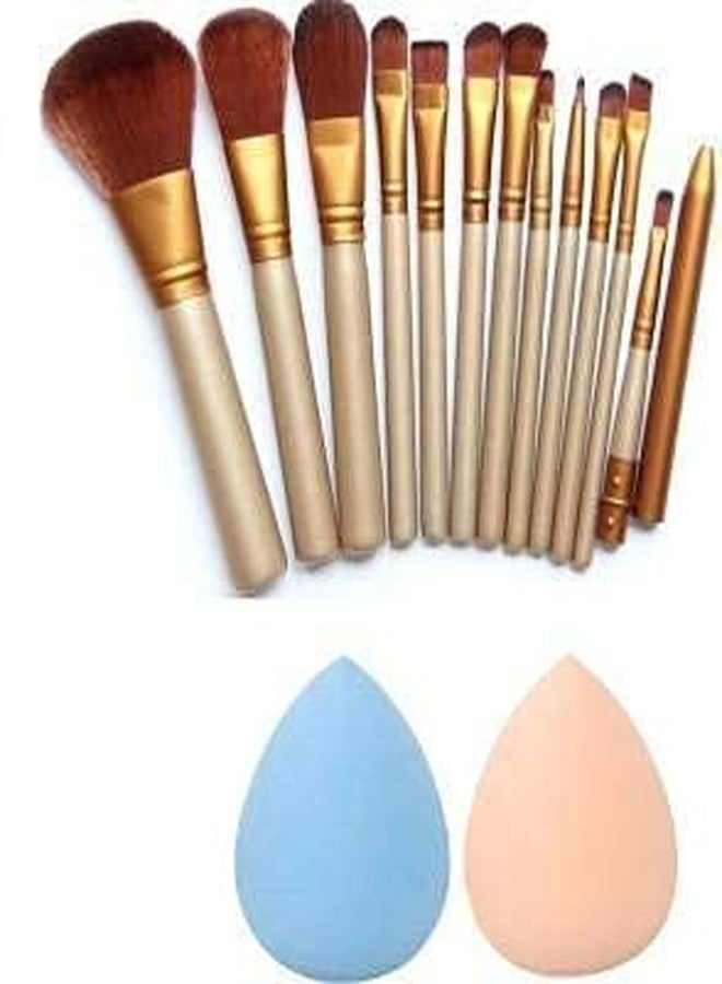 DATNASAYAD Makeup Brush Set Of 12 + 2 Pcs Beauty Blender (Pack Of 14) - Image 2