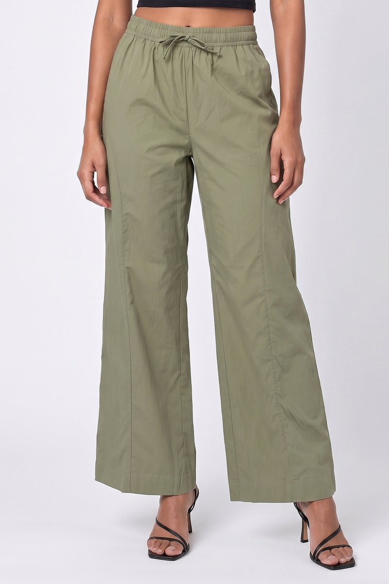 Threadbare Women Regular Fit Solid Palazzo Pants, Olive - Image 1