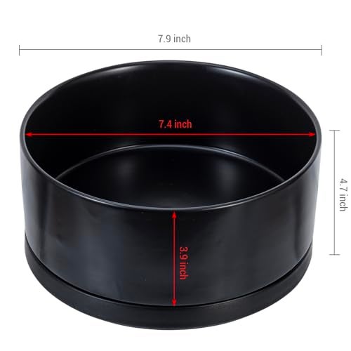 MyGift 8 Inch Black Ceramic Succulent Planter Pot - Decorative Flower Plant Bowl with Removable Saucer - Image 5