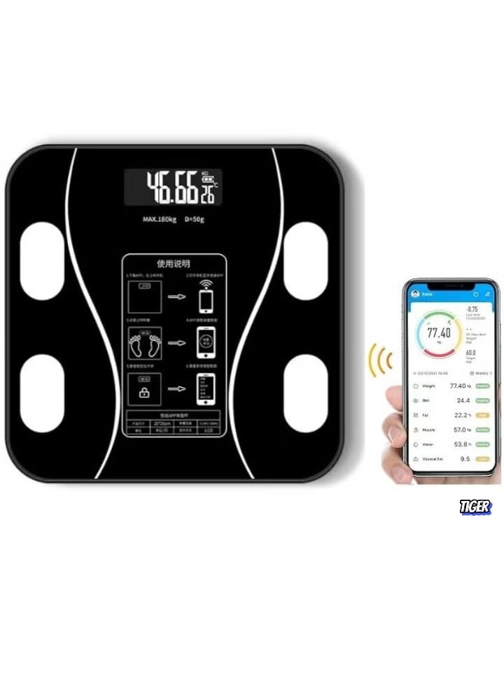 Smart Weight Scale – Bluetooth Body Fat Scale with Wireless App Connectivity, Clear LCD Screen, Auto-Off, Anti-Rollover, 180KG Max Weight Capacity, Precision Sensors – Ideal for Home Fitness & Health Monitoring (Black) - pzsku/Z6C77B4B9A46A515A12DAZ/45/_/1740562600/9c2c54a3-9834-440e-950a-6dd46ae61aab