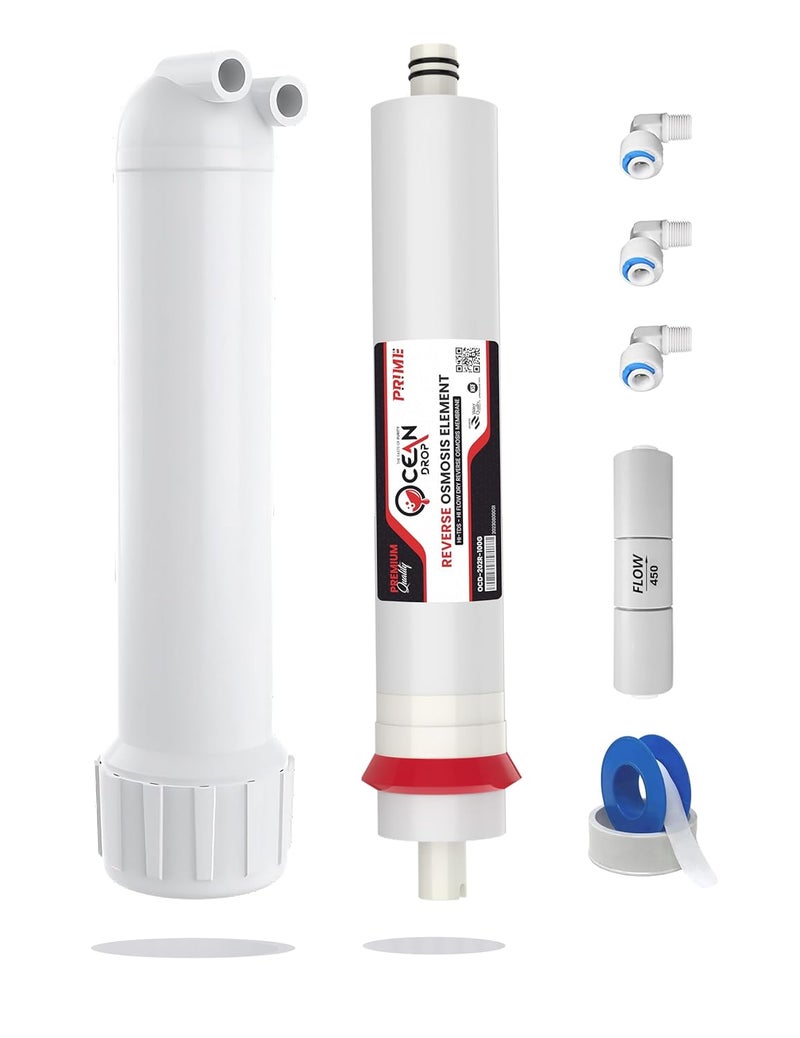 OCEAN DROP Ocean Drop 100 GPD RO Membrane Reverse Osmosis Membrane with Membrane Housing Replacement for Under Sink Home Drinking RO Water Filter System 14 QuickConnect Fittings 450CC FR - Image 1
